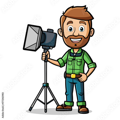 Cartoon Photographer Holding a Softbox Lighting Equipment