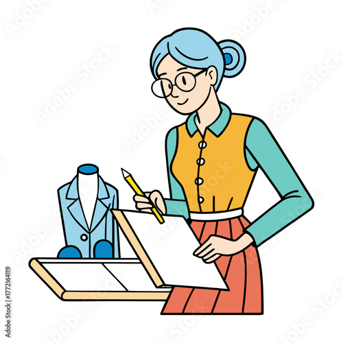 Fashion Designer Sketching a New Outfit on a Notepad