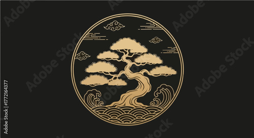 Exquisite Golden Bonsai Tree with Detailed Branches and Roots, Symbolizing Longevity, Wisdom, and Artistic Craftsmanship