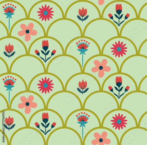 scale flower seamless pattern design