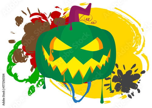 Halloween pumpkin, Jack O' Lantern graffiti. Abstract modern street art decoration performed in urban painting style.