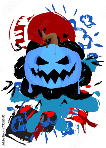Halloween pumpkin, Jack O' Lantern graffiti. Abstract modern street art decoration performed in urban painting style.
