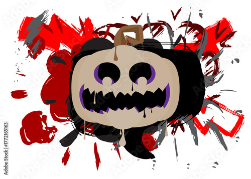 Halloween pumpkin, Jack O' Lantern graffiti. Abstract modern street art decoration performed in urban painting style.