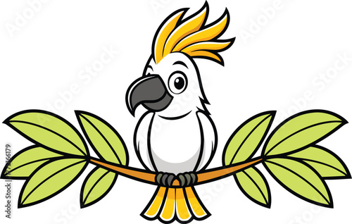 Colorful Cockatoo Bird Illustration. Exotic Cacatuidae Parrot Artwork. Tropical Cockatoo Bird Design. Beautiful Parrot with Crest Feathers. Wild Cockatoo Bird Drawing. Elegant Cacatuidae Bird