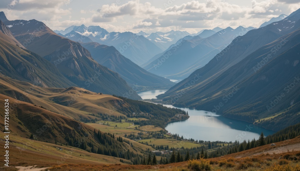 Obraz premium Close up Scenic mountain valley with a lake