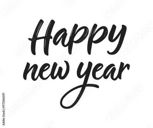 Happy New Year in a Simple Typography Style. Happy new year poster, banner, greeting card, flower. Vector Illustration.	