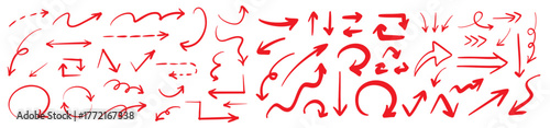 ベクターのペンの手書きの矢印セット 赤