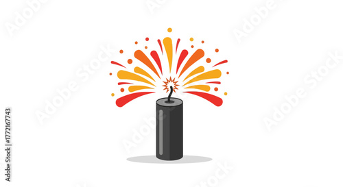 Cartoon Dynamite Stick with Burning Fuse and Colorful Explosion Effect.