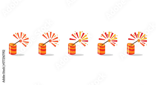 Row of Cartoon Firecrackers with Orange and Yellow Flames.