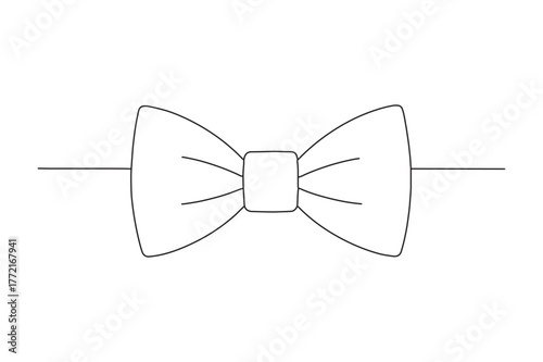 Simple hand drawn outline of a classic bow tie isolated on white background