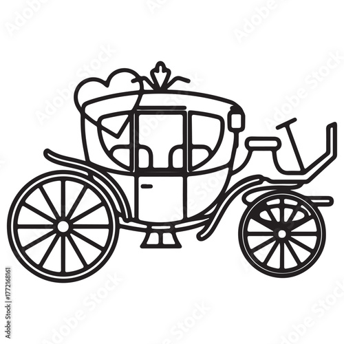 Elegant vintage royal carriage outline vector graphic illustration