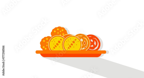 Vibrant Orange and Yellow Indian Snacks on a Plate.