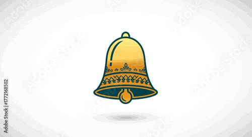 Ornate Golden Bell with Decorative Teal Accents and Clapper.