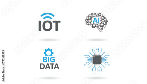 IOT AI BIG DATA MICROCHIP Vector Icon Set. Internet of things Artificial Intelligence Data Micro Circuit Information Technology.new