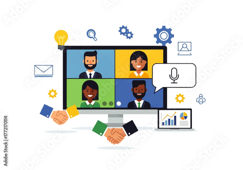 Digital Collaboration: A dynamic image depicts a virtual meeting among diverse team members, symbolizing modern teamwork and connection.