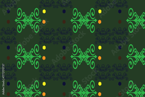 Abstract Baroque Floral Seamless Pattern with Colorful Painterly Motifs on a Dark Purple Background