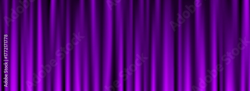 Royal purple velvet curtain background. Closed curtains backdrop for theater stage or cinema, circus. Violet fabric drapery wallpaper for award, show, performance. Vector textile room scene screen