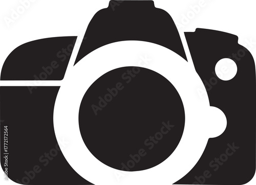 A camera silhouette style flat and minimal vector icon design illustration on a white background.
