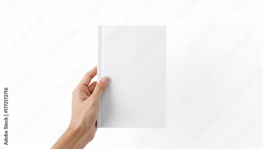 Obraz premium A hand holding a blank white rectangular booklet or brochure mockup