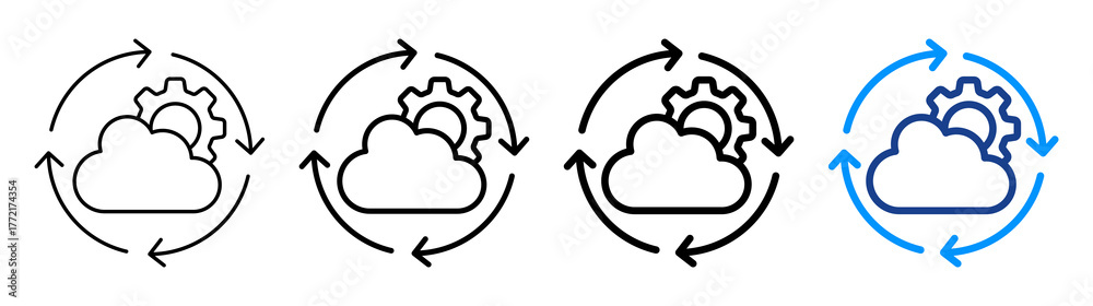 Fototapeta premium Cloud Automation Icon Different Style Outline Collection Set