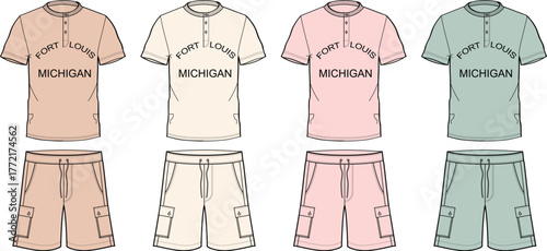 Casual Summer Outfit Set with Tee and Cargo Shorts - Vector Illustration