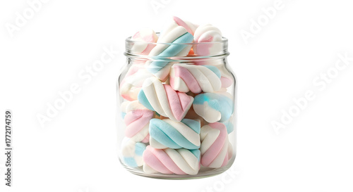 Canvastavla Marshmallows in a glass jar isolated on transparent background for a sweet treat