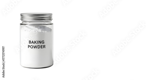 A jar of baking powder isolated on transparent background, a leavening agent