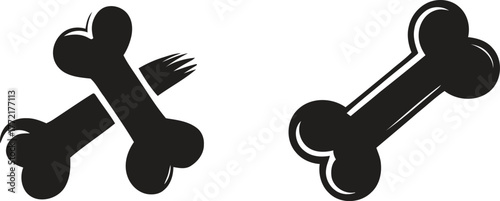 Two stylized black dog bones on a white background