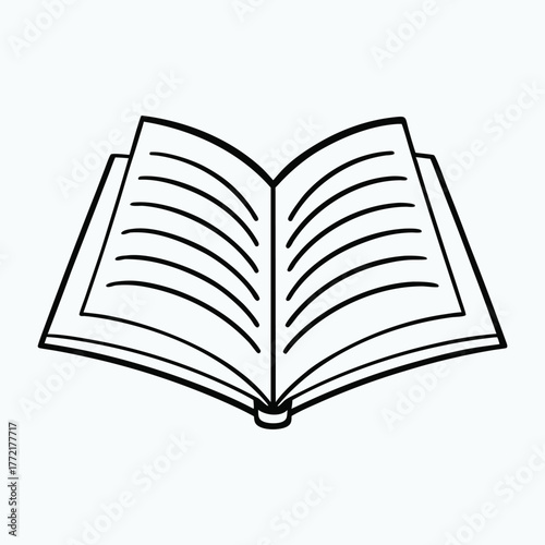 An open book coloring page, showing pages fanned out, ready to explore, with space for creative coloring and imagination to bring stories and ideas to life.
