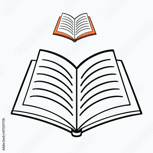 An open book coloring page, showing pages fanned out, ready to explore, with space for creative coloring and imagination to bring stories and ideas to life.
