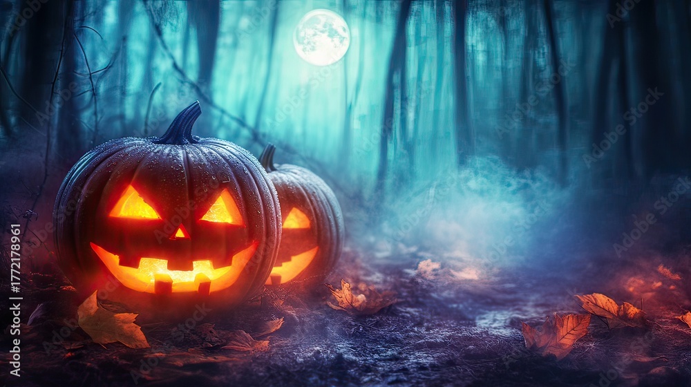 Naklejka premium halloween jack o lantern with pumpkin