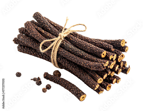 Dried Long Pepper Sticks Isolated on White Background