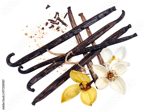 Dried Vanilla Beans Isolated on White Background