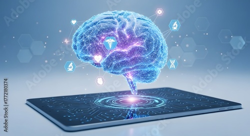 Digital Brain Connecting Technology and Cognitive Processes - Futuristic Visualization