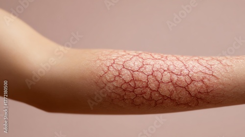 Close-Up of Dry, Cracked Skin on Arm Against Neutral Background
