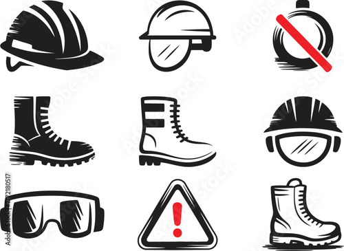 Set of safety equipment icons for construction and industrial work