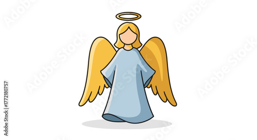 Cartoon angel illustration with halo and wings for christmas holiday and religious theme vector design
