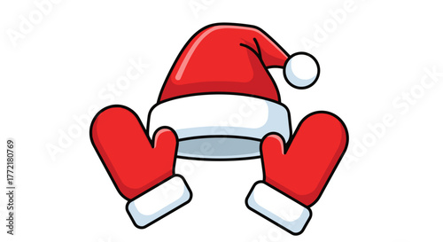 Santa hat and mittens christmas holiday season festive winter apparel cartoon illustration clip art december