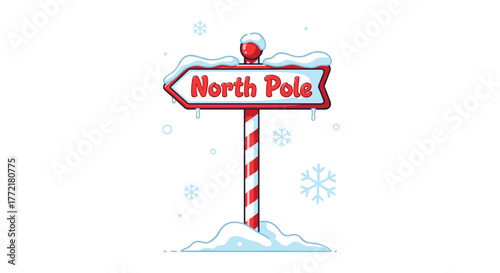 Christmas north pole sign illustration with snow for holiday decoration and winter season design element