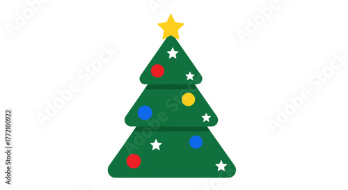 Illustration of decorated christmas tree with star topper holiday season celebration festive design vector art
