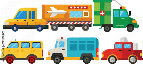 Colorful cartoon car collection ready for adventure, featuring a playful mix of vehicles for kids' imaginations and creative projects