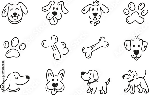 Wallpaper Mural Collection of hand drawn dog icons and paw prints Torontodigital.ca