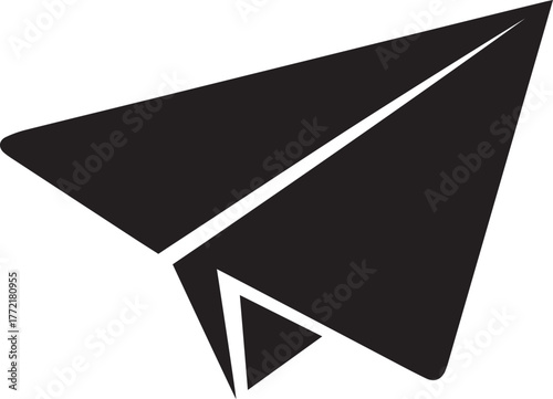  A paper plane silhouette style flat and minimal vector icon design illustration on a white background.
