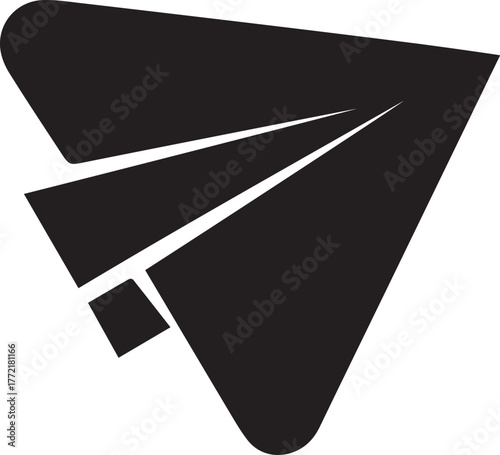  A paper plane silhouette style flat and minimal vector icon design illustration on a white background.
