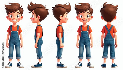 Cartoon boy character turn around sheet vector illustration