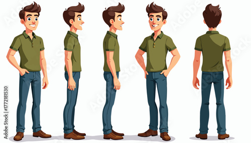Cartoon man character turn around sheet vector illustration