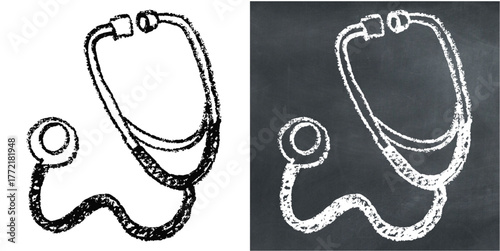 Chalk hand-drawn vector stethoscope. Ideal for cardiologists, doctors, and health examination themes. This graphic symbolizes diagnosis and medical care with a unique, sketchy aesthetic.
