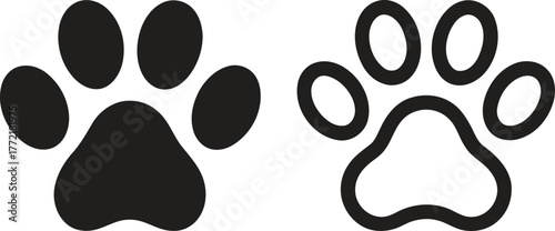 Two paw print icons one solid black and one outline