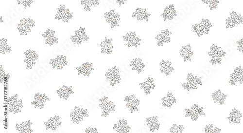 Seamless pattern with delicate hand-drawn floral clusters featuring subtle beige tones on a clean white background.