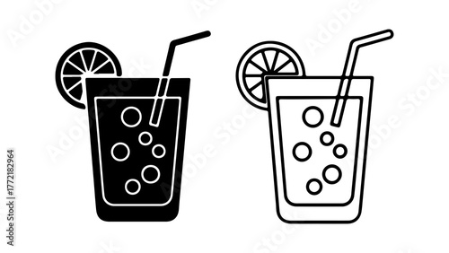 Refreshing drink with lemon and straw with transparent background